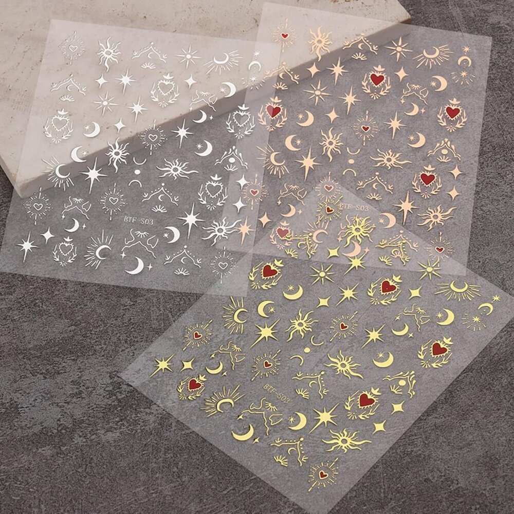 9 Sheets Moon Star Nail Art Stickers Decals Self-Adhesive Pegatinas Uñas Sun Nai - Picture 8 of 8